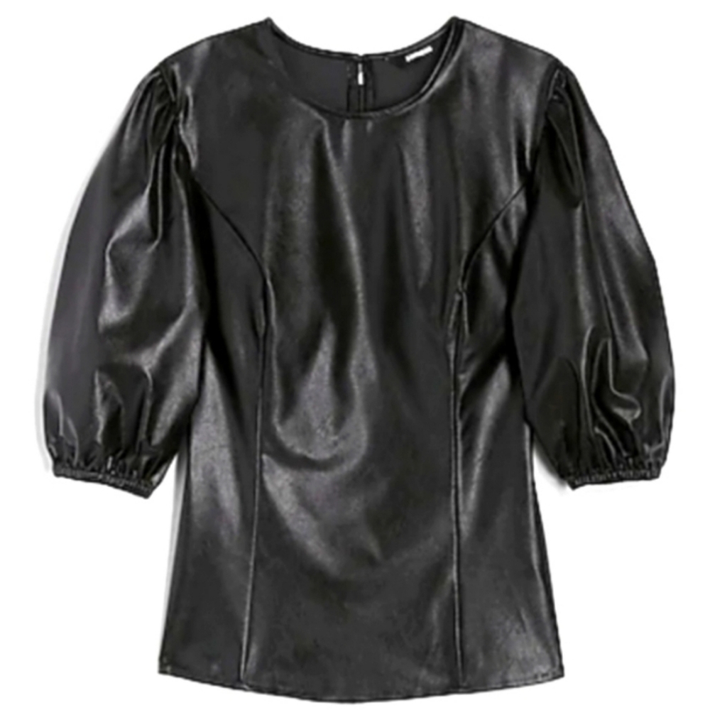 Express Faux Leather Puff Sleeve Top Womens Small